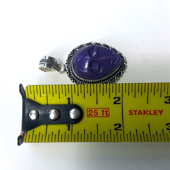 Handmade Carved Purple Resin Face Sterling Silver 925 Pendant - Picture 6 of 6